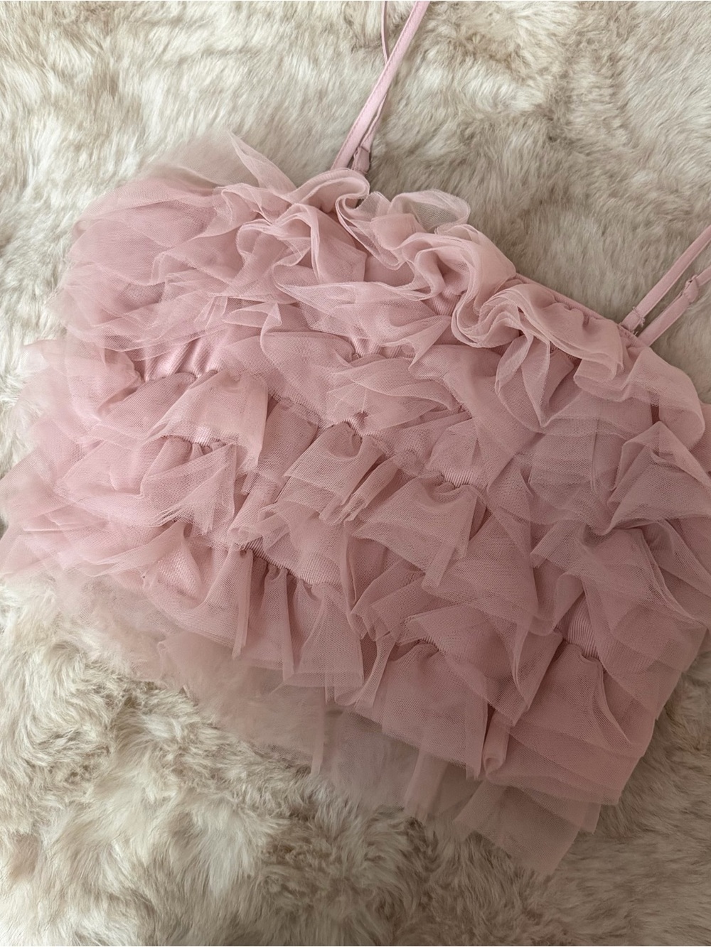 A New Day Ruffled Tulle Pink Cami Top